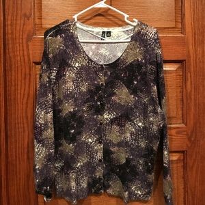 Purple tan black button cardigan